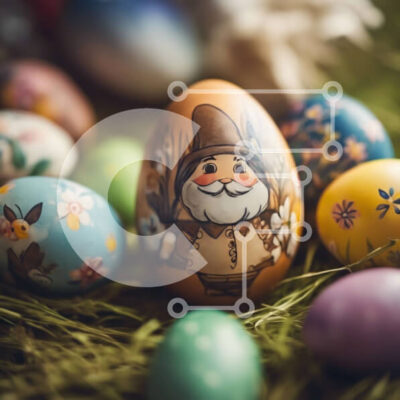 Intra Συλλεκτικό Ξύλινο Παζλ Plywood 4mm - Ομάδα πασχαλινών αυγών στο γρασίδι με αυγό σε σχήμα χιονάνθρωπου Σε Ξύλινο Κουτί - Διαστάσεις Puzzle: 10x10 cm – 25 κομμάτια - Image 1