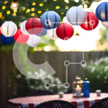 Intra Συλλεκτικό Ξύλινο Παζλ Plywood  4mm - Τραπεζαρία εξωτερικού χώρου Patriotic με χάρτινα φανάρια Σε Ξύλινο Κουτί - Διαστάσεις Puzzle: 10x10 cm – 25 κομμάτια - Image 1