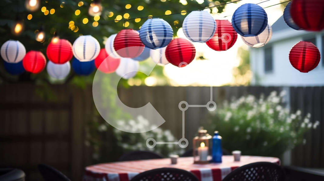 Intra Συλλεκτικό Ξύλινο Παζλ Plywood  4mm - Τραπεζαρία εξωτερικού χώρου Patriotic με χάρτινα φανάρια Σε Ξύλινο Κουτί - Διαστάσεις Puzzle: 10x10 cm – 25 κομμάτια