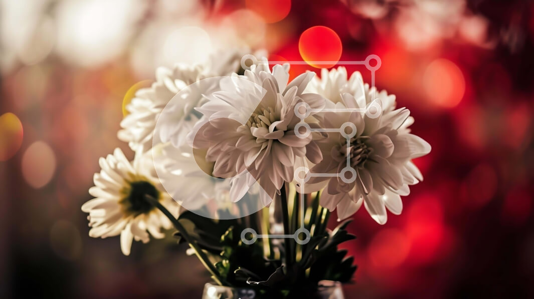 Intra Συλλεκτικό Ξύλινο Παζλ Plywood  4mm - Διαυγές γυάλινο βάζο με λευκά λουλούδια σε πορτοκαλί και κόκκινο φόντο Σε Ξύλινο Κουτί - Διαστάσεις Puzzle: 10x10 cm – 25 κομμάτια