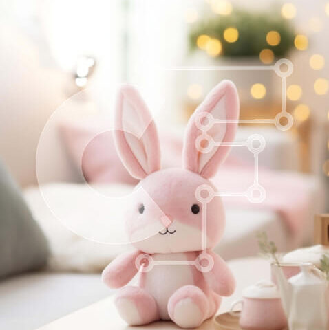 Intra Συλλεκτικό Ξύλινο Παζλ Plywood  4mm - Παιχνίδι με ροζ λαγουδάκι με φλιτζάνια τσαγιού στο τραπέζι Σε Ξύλινο Κουτί - Διαστάσεις Puzzle: 10x10 cm – 25 κομμάτια - Image 1