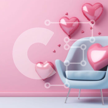 Intra Συλλεκτικό Ξύλινο Παζλ Plywood  4mm - Μπλε καρέκλα με ροζ μπαλόνια σε σχήμα καρδιάς Σε Ξύλινο Κουτί - Διαστάσεις Puzzle: 10x10 cm – 25 κομμάτια - Image 1