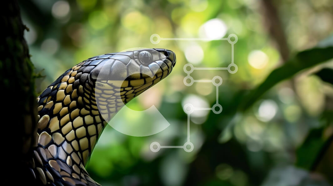 Intra Συλλεκτικό Ξύλινο Παζλ Plywood  4mm - Μαύρο και κίτρινο φίδι σκαρφαλωμένο στον κορμό δέντρου Σε Ξύλινο Κουτί - Διαστάσεις: 10x10 cm – 25 κομμάτια