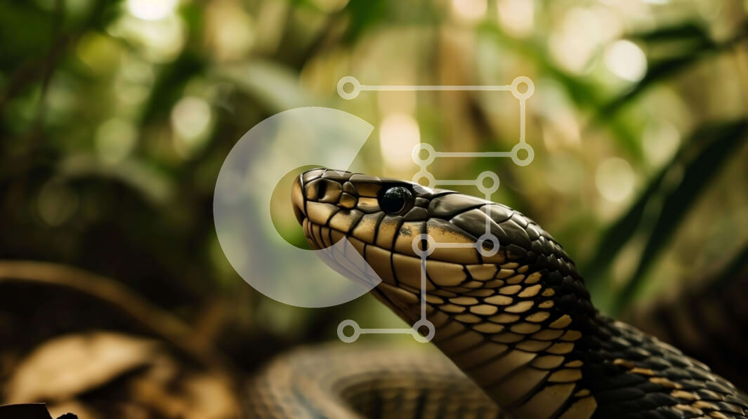 Intra Συλλεκτικό Ξύλινο Παζλ Plywood  4mm - Μαύρο και καφέ φίδι στην πράσινη βλάστηση Σε Ξύλινο Κουτί - Διαστάσεις: 10x10 cm – 25 κομμάτια