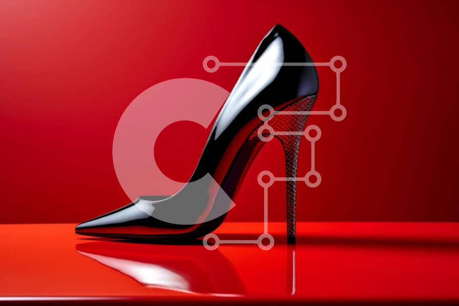 Intra Συλλεκτικό Ξύλινο Παζλ Plywood  4mm - Κομψό και μοντέρνο μαύρο ψηλοτάκουνο παπούτσι σε κόκκινη επιφάνεια Σε Ξύλινο Κουτί - Διαστάσεις Puzzle: 10x10 cm – 25 κομμάτια