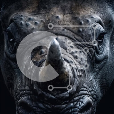 Intra Συλλεκτικό Ξύλινο Παζλ Plywood  4mm - Κοντινή εικόνα του προσώπου ενός ρινόκερου με μεγάλο κέρατο στη μύτη Σε Ξύλινο Κουτί - Διαστάσεις: 10x10 cm – 25 κομμάτια - Image 1