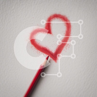 Intra Συλλεκτικό Ξύλινο Παζλ Plywood 4mm - Κόκκινο μολύβι που σχεδιάζει σχήμα καρδιάς σε χαρτί Σε Ξύλινο Κουτί - Διαστάσεις Puzzle: 10x10 cm – 25 κομμάτια - Image 1