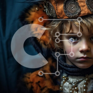 Intra Συλλεκτικό Ξύλινο Παζλ Plywood  4mm - Αξιολάτρευτη εικόνα ενός νεαρού αγοριού με κοστούμι τίγρης και στέμμα Σε Ξύλινο Κουτί - Διαστάσεις Puzzle: 10x10 cm – 25 κομμάτια