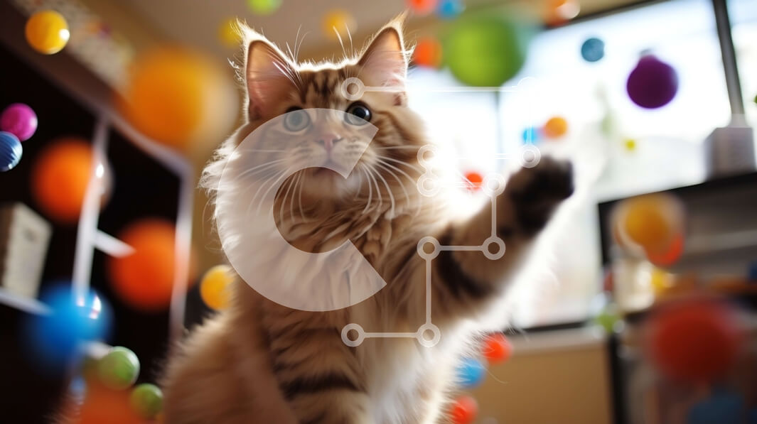 Intra Συλλεκτικό Ξύλινο Παζλ Plywood  4mm - Αφράτη γάτα που παίζει με πολύχρωμες μπάλες Σε Ξύλινο Κουτί - Διαστάσεις: 10x10 cm – 25 κομμάτια