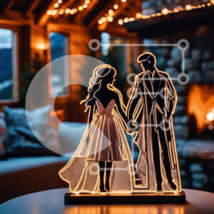 Intra Συλλεκτικό Ξύλινο Παζλ Plywood  4mm - Ζευγάρι κρατώντας τα χέρια φωτισμένο φως γλυπτό Σε Ξύλινο Κουτί - Διαστάσεις Puzzle: 10x10 cm – 25 κομμάτια