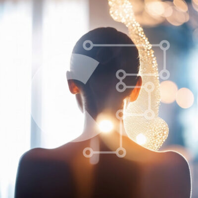 Intra Συλλεκτικό Ξύλινο Παζλ Plywood  4mm - Μυστηριώδης πίσω όψη μιας γυναίκας με διάσπαρτα φώτα Σε Ξύλινο Κουτί - Διαστάσεις Puzzle: 10x10 cm – 25 κομμάτια - Image 1