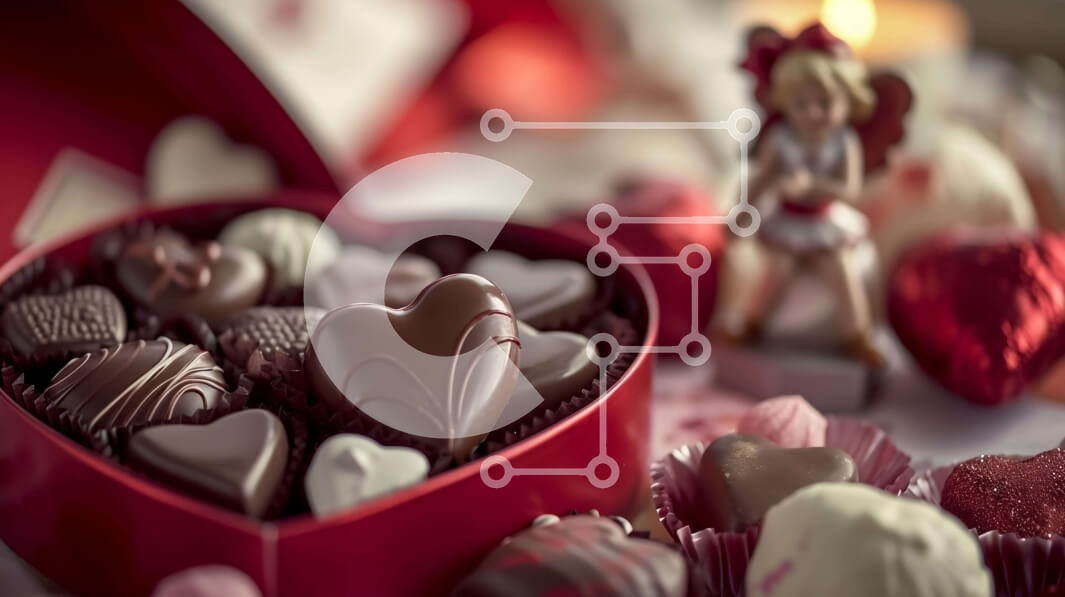 Intra Συλλεκτικό Ξύλινο Παζλ Plywood  4mm - Κουτί με σοκολάτες και ειδώλια σε σχήμα καρδιάς για την ημέρα του Αγίου Βαλεντίνου Σε Ξύλινο Κουτί - Διαστάσεις: 10x10 cm – 25 κομμάτια