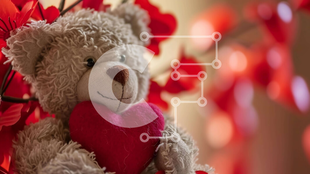 Intra Συλλεκτικό Ξύλινο Παζλ Plywood  4mm - Teddy Bear που περιβάλλεται από μια όμορφη σύνθεση από κόκκινα και λευκά λουλούδια Σε Ξύλινο Κουτί - Διαστάσεις Puzzle: 10x10 cm – 25 κομμάτια