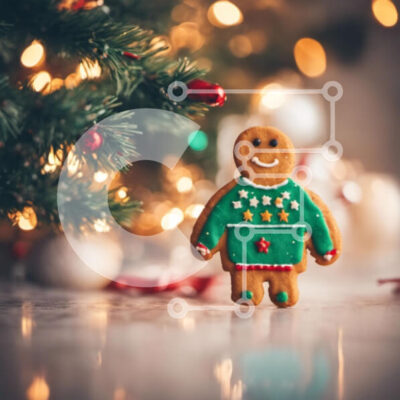 Intra Συλλεκτικό Ξύλινο Παζλ Plywood 4mm - Μελόψωμο άνθρωπος μπροστά από το χριστουγεννιάτικο δέντρο με διακοσμήσεις Σε Ξύλινο Κουτί - Διαστάσεις: 10x10 cm – 25 κομμάτια - Image 1