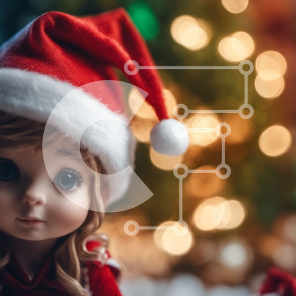 Intra Συλλεκτικό Ξύλινο Παζλ Plywood  4mm - Χριστουγεννιάτικη κούκλα με καπέλο Άγιου Βασίλη και στολισμένο δέντρο Σε Ξύλινο Κουτί - Διαστάσεις: 10x10 cm – 25 κομμάτια