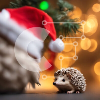 Intra Συλλεκτικό Ξύλινο Παζλ Plywood 4mm - Χαριτωμένος σκαντζόχοιρος που κάθεται μπροστά από ένα διακοσμημένο χριστουγεννιάτικο δέντρο Σε Ξύλινο Κουτί - Διαστάσεις: 10x10 cm – 25 κομμάτια - Image 1