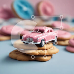 Intra Συλλεκτικό Ξύλινο Παζλ Plywood  4mm - Ροζ παιχνίδι αυτοκίνητο σε στοίβες από μπισκότα με ρολόγια και αντικείμενα Σε Ξύλινο Κουτί - Διαστάσεις: 10x10 cm – 25 κομμάτια