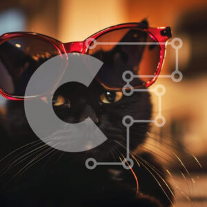 Intra Συλλεκτικό Ξύλινο Παζλ Plywood  4mm - Cool μαύρη γάτα με κόκκινα γυαλιά ηλίου στο τραπέζι Σε Ξύλινο Κουτί - Διαστάσεις: 10x10 cm – 25 κομμάτια