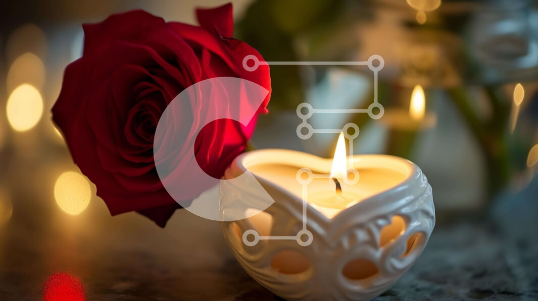 Intra Συλλεκτικό Ξύλινο Παζλ Plywood  4mm - Κερί σε σχήμα καρδιάς με κόκκινο τριαντάφυλλο σε τραπέζι Σε Ξύλινο Κουτί - Διαστάσεις Puzzle: 10x10 cm – 25 κομμάτια