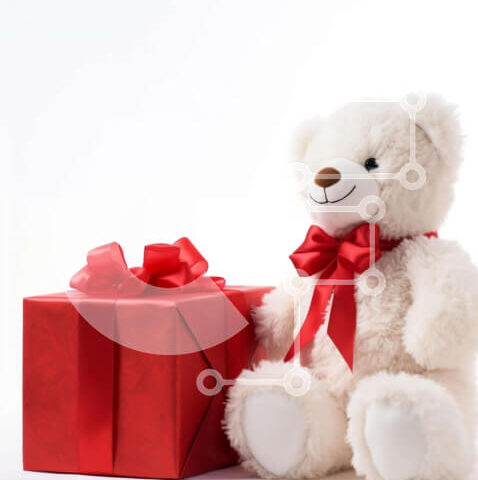 Intra Συλλεκτικό Ξύλινο Παζλ Plywood  4mm - Λευκό αρκουδάκι και κόκκινο κουτί δώρου Σε Ξύλινο Κουτί - Διαστάσεις: 10x10 cm – 25 κομμάτια - Image 1