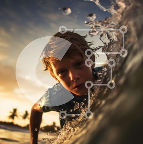 Intra Συλλεκτικό Ξύλινο Παζλ Plywood  4mm - Καταπληκτική φωτογραφία ενός νεαρού αγοριού που κάνει σερφ στο ηλιοβασίλεμα Σε Ξύλινο Κουτί - Διαστάσεις Puzzle: 10x10 cm – 25 κομμάτια - Image 1