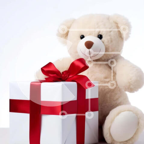 Intra Συλλεκτικό Ξύλινο Παζλ Plywood 4mm - Λευκό αρκουδάκι με κόκκινο κουτί δώρου και χαρτί περιτυλίγματος Σε Ξύλινο Κουτί - Διαστάσεις: 10x10 cm – 25 κομμάτια - Image 1