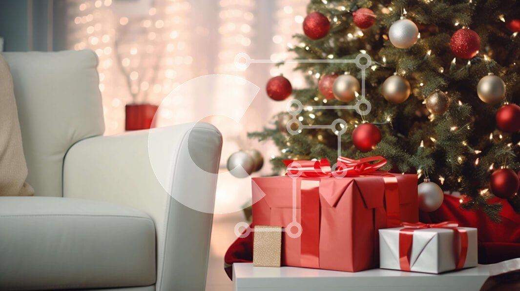 Intra Συλλεκτικό Ξύλινο Παζλ Plywood  4mm - Κόκκινο και λευκό χριστουγεννιάτικο δέντρο με κουτιά δώρων Σε Ξύλινο Κουτί - Διαστάσεις: 10x10 cm – 25 κομμάτια