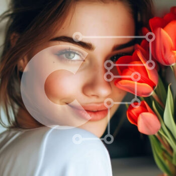 Intra Συλλεκτικό Ξύλινο Παζλ Plywood  4mm - Γυναίκα που κρατά ένα μπουκέτο με κόκκινες τουλίπες Σε Ξύλινο Κουτί - Διαστάσεις Puzzle: 10x10 cm – 25 κομμάτια - Image 1