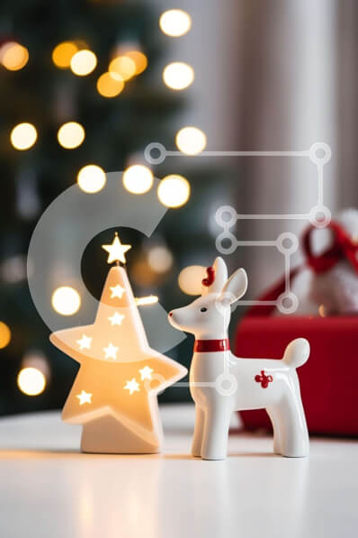 Intra Συλλεκτικό Ξύλινο Παζλ Plywood  4mm - Εορταστικές Χριστουγεννιάτικες διακοσμήσεις με ειδώλια ελαφιών και καλλωπιστικό δέντρο Σε Ξύλινο Κουτί - Διαστάσεις: 10x10 cm – 25 κομμάτια