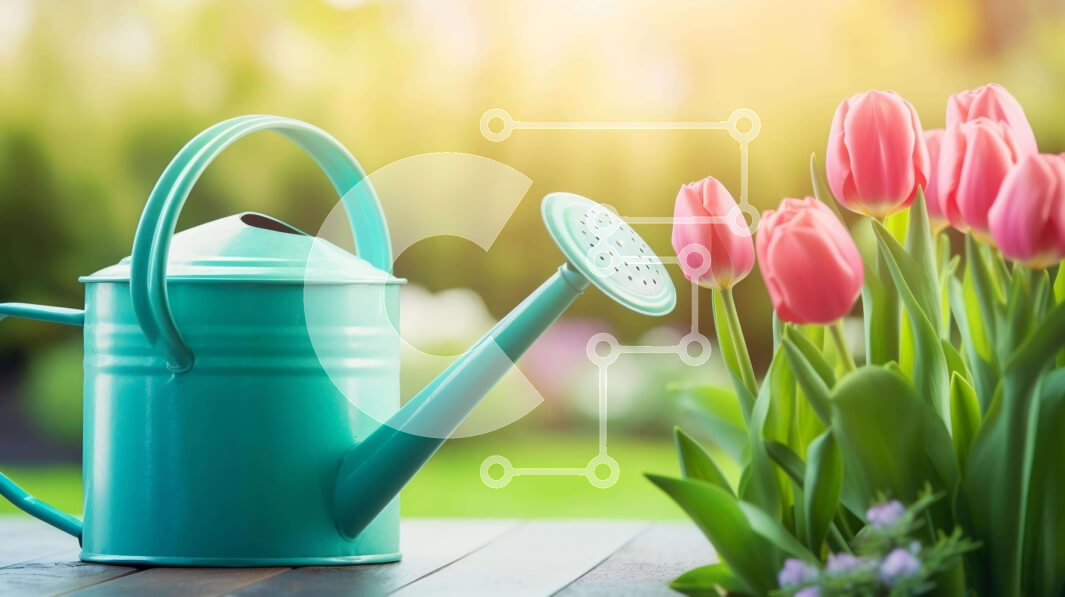 Intra Συλλεκτικό Ξύλινο Παζλ Plywood  4mm - Πράσινο ποτιστήρι με ροζ τουλίπες σε σκηνικό κήπου Σε Ξύλινο Κουτί - Διαστάσεις: 10x10 cm – 25 κομμάτια