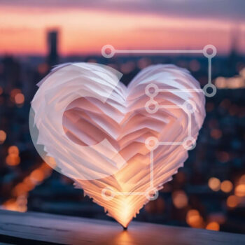 Intra Συλλεκτικό Ξύλινο Παζλ Plywood  4mm - Χάρτινο φανάρι σε σχήμα καρδιάς στο σούρουπο με τον ορίζοντα της πόλης Σε Ξύλινο Κουτί - Διαστάσεις Puzzle: 10x10 cm – 25 κομμάτια - Image 1