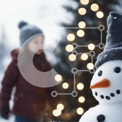 Intra Συλλεκτικό Ξύλινο Παζλ Plywood 4mm - Χιονάνθρωπος και χριστουγεννιάτικο δέντρο με νεαρό κορίτσι Σε Ξύλινο Κουτί - Διαστάσεις: 10x10 cm – 25 κομμάτια - Image 1