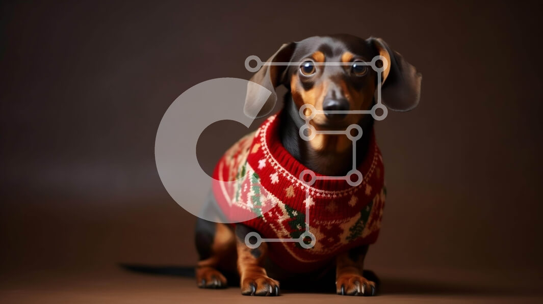 Intra Συλλεκτικό Ξύλινο Παζλ Plywood  4mm - Σκύλος Dachshund με κόκκινο πουλόβερ που κάθεται σε καφέ φόντο Σε Ξύλινο Κουτί - Διαστάσεις: 10x10 cm – 25 κομμάτια