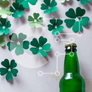 Intra Συλλεκτικό Ξύλινο Παζλ Plywood  4mm - Πράσινο μπουκάλι μπύρας και τριφύλλια για την ημέρα του Αγίου Πατρικίου Σε Ξύλινο Κουτί - Διαστάσεις: 10x10 cm – 25 κομμάτια