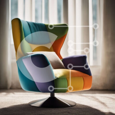 Intra Συλλεκτικό Ξύλινο Παζλ Plywood  4mm - Πολύχρωμη πολυθρόνα σε μοντέρνο δωμάτιο με μεγάλα παράθυρα Σε Ξύλινο Κουτί - Διαστάσεις Puzzle: 10x10 cm – 25 κομμάτια - Image 1