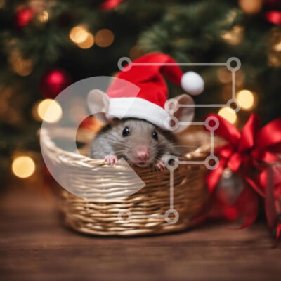 Intra Συλλεκτικό Ξύλινο Παζλ Plywood  4mm - Χαριτωμένος αρουραίος με καπέλο Άγιου Βασίλη με χριστουγεννιάτικο δέντρο Σε Ξύλινο Κουτί - Διαστάσεις: 10x10 cm – 25 κομμάτια - Image 1