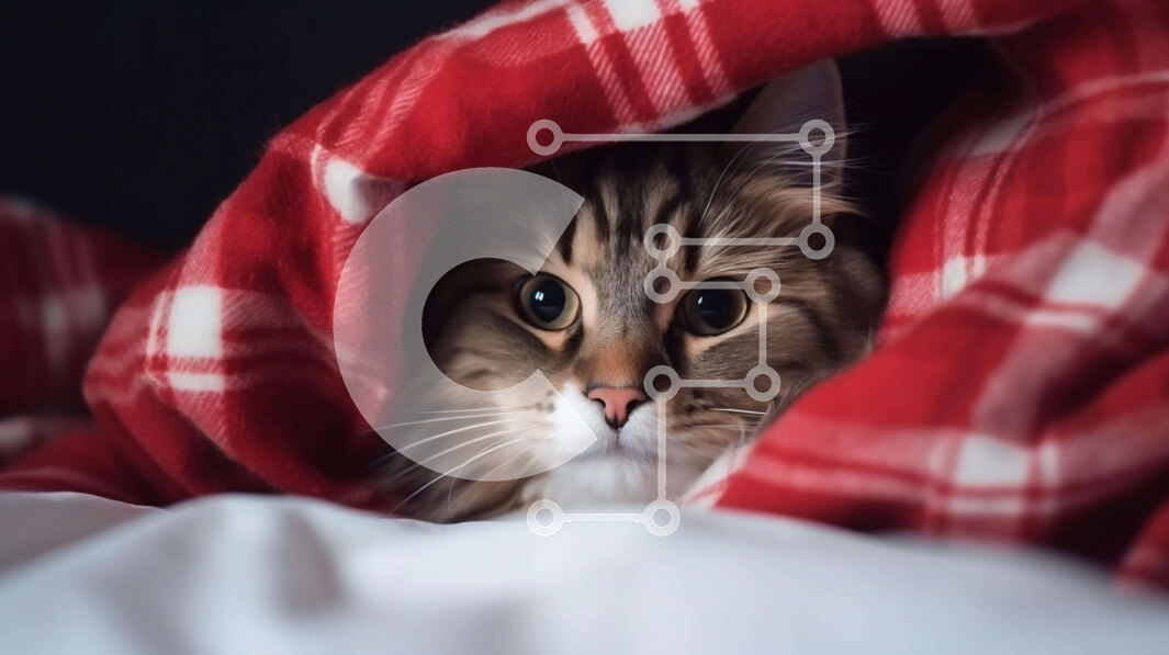 Intra Συλλεκτικό Ξύλινο Παζλ Plywood  4mm - Περίεργη γάτα κάτω από μια καρό κουβέρτα Σε Ξύλινο Κουτί - Διαστάσεις: 10x10 cm – 25 κομμάτια