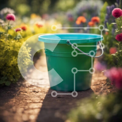 Intra Συλλεκτικό Ξύλινο Παζλ Plywood  4mm - Πράσινος πλαστικός κουβάς σε έναν κήπο με λουλούδια Σε Ξύλινο Κουτί - Διαστάσεις: 10x10 cm – 25 κομμάτια - Image 1