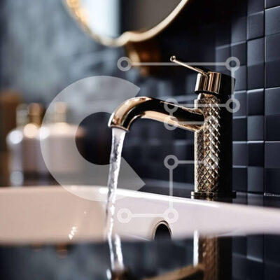 Intra Συλλεκτικό Ξύλινο Παζλ Plywood  4mm - Κομψό μαύρο και χρυσό μπάνιο με μαρμάρινο πάγκο Σε Ξύλινο Κουτί - Διαστάσεις Puzzle: 10x10 cm – 25 κομμάτια - Image 1