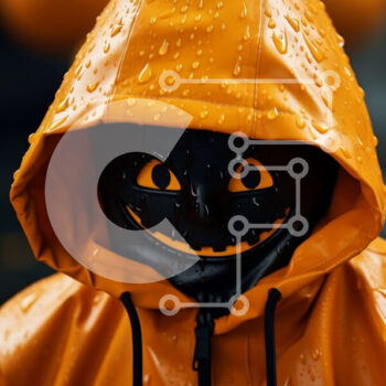 Intra Συλλεκτικό Ξύλινο Παζλ Plywood  4mm - Άτομο που φορά πορτοκαλί αδιάβροχο με χαμογελαστό πρόσωπο κολοκύθας Σε Ξύλινο Κουτί - Διαστάσεις Puzzle: 10x10 cm – 25 κομμάτια - Image 1