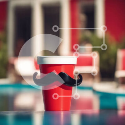 Intra Συλλεκτικό Ξύλινο Παζλ Plywood  4mm - Κόκκινο κύπελλο με μουστάκι δίπλα στην πισίνα Σε Ξύλινο Κουτί - Διαστάσεις Puzzle: 10x10 cm – 25 κομμάτια - Image 1