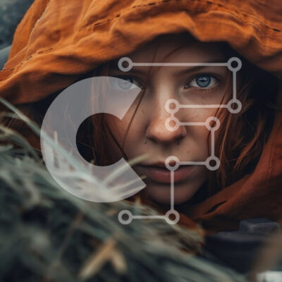 Intra Συλλεκτικό Ξύλινο Παζλ Plywood 4mm - Σοβαρή νεαρή γυναίκα με κόκκινα μαλλιά σε πορτοκαλί κουκούλα Σε Ξύλινο Κουτί - Διαστάσεις Puzzle: 10x10 cm – 25 κομμάτια - Image 1