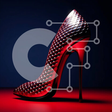 Intra Συλλεκτικό Ξύλινο Παζλ Plywood  4mm - Κομψό κόκκινο ψηλοτάκουνο παπούτσι με μεταλλικό φινίρισμα Σε Ξύλινο Κουτί - Διαστάσεις Puzzle: 10x10 cm – 25 κομμάτια - Image 1