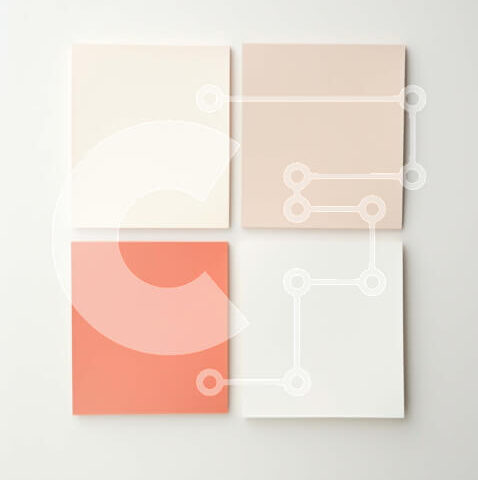 Intra Συλλεκτικό Ξύλινο Παζλ Plywood 4mm - Αφηρημένη εικόνα τεσσάρων κενών λευκών καρτών με ροζ και πορτοκαλί τετράγωνα Σε Ξύλινο Κουτί - Διαστάσεις Puzzle: 10x10 cm – 25 κομμάτια - Image 1