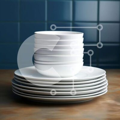 Intra Συλλεκτικό Ξύλινο Παζλ Plywood  4mm - Στοίβα από λευκά πιάτα και μπολ σε ξύλινο τραπέζι Σε Ξύλινο Κουτί - Διαστάσεις Puzzle: 10x10 cm – 25 κομμάτια - Image 1