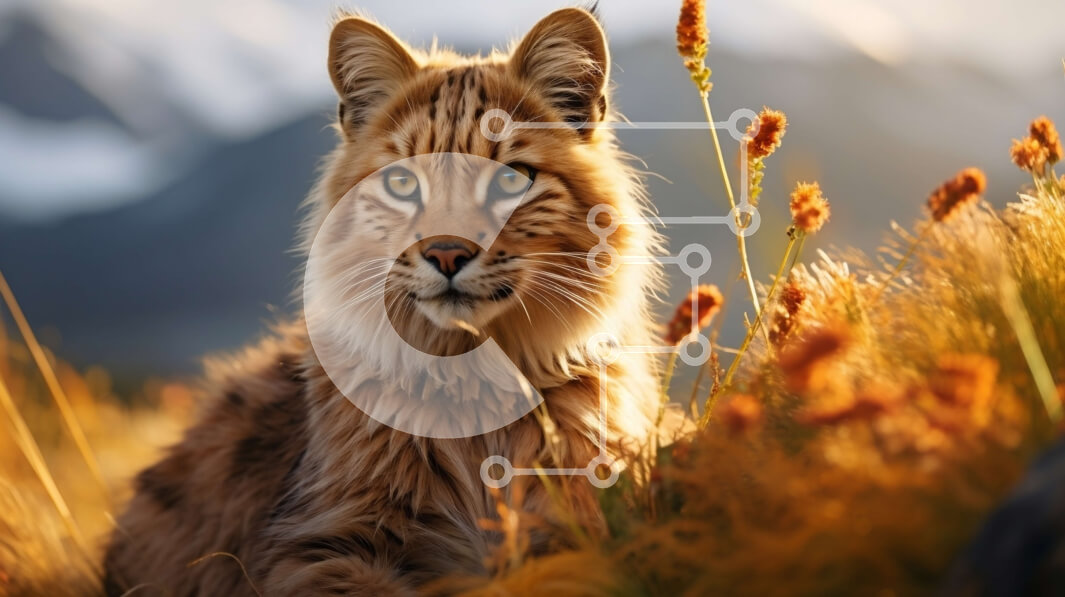 Intra Συλλεκτικό Ξύλινο Παζλ Plywood  4mm - Λυγξ σε ψηλό γρασίδι και λουλούδια Σε Ξύλινο Κουτί - Διαστάσεις: 10x10 cm – 25 κομμάτια