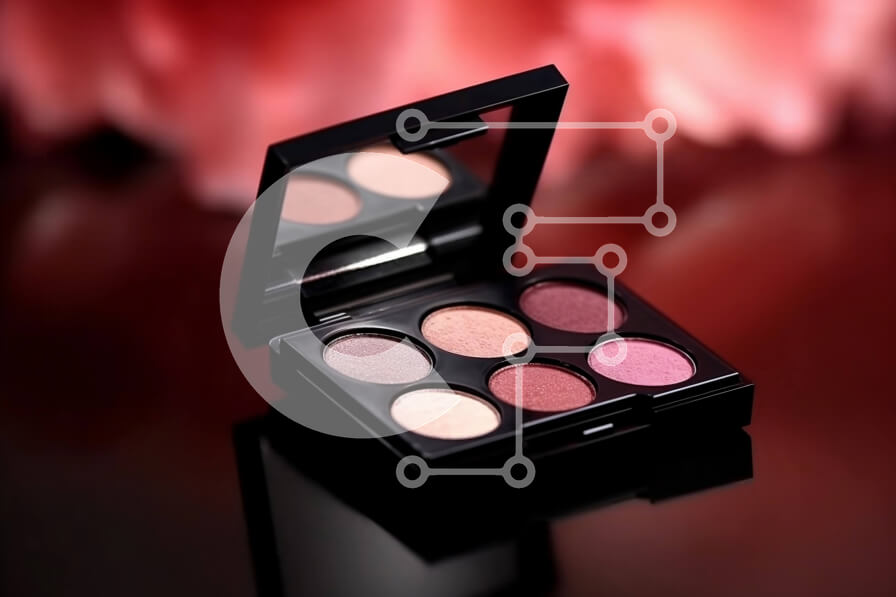 Intra Συλλεκτικό Ξύλινο Παζλ Plywood  4mm - Κοντινή όψη της παλέτας μακιγιάζ με ροζ, μωβ και καφέ σκιές ματιών και ροζ τριαντάφυλλο Σε Ξύλινο Κουτί - Διαστάσεις Puzzle: 10x10 cm – 25 κομμάτια