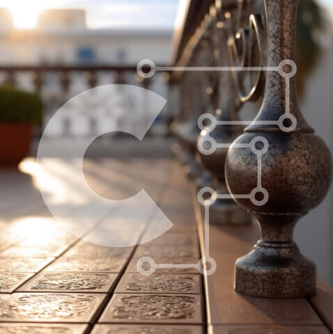 Intra Συλλεκτικό Ξύλινο Παζλ Plywood  4mm - Όμορφη θέα στο μπαλκόνι με φυτά σε γλάστρες και αστικό τοπίο στο ηλιοβασίλεμα Σε Ξύλινο Κουτί - Διαστάσεις Puzzle: 10x10 cm – 25 κομμάτια - Image 1