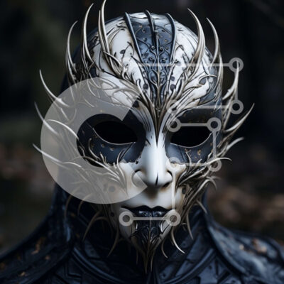 Intra Συλλεκτικό Ξύλινο Παζλ Plywood  4mm - Ανατριχιαστική ασπρόμαυρη μάσκα με περίπλοκα σχέδια Σε Ξύλινο Κουτί - Διαστάσεις Puzzle: 10x10 cm – 25 κομμάτια - Image 1