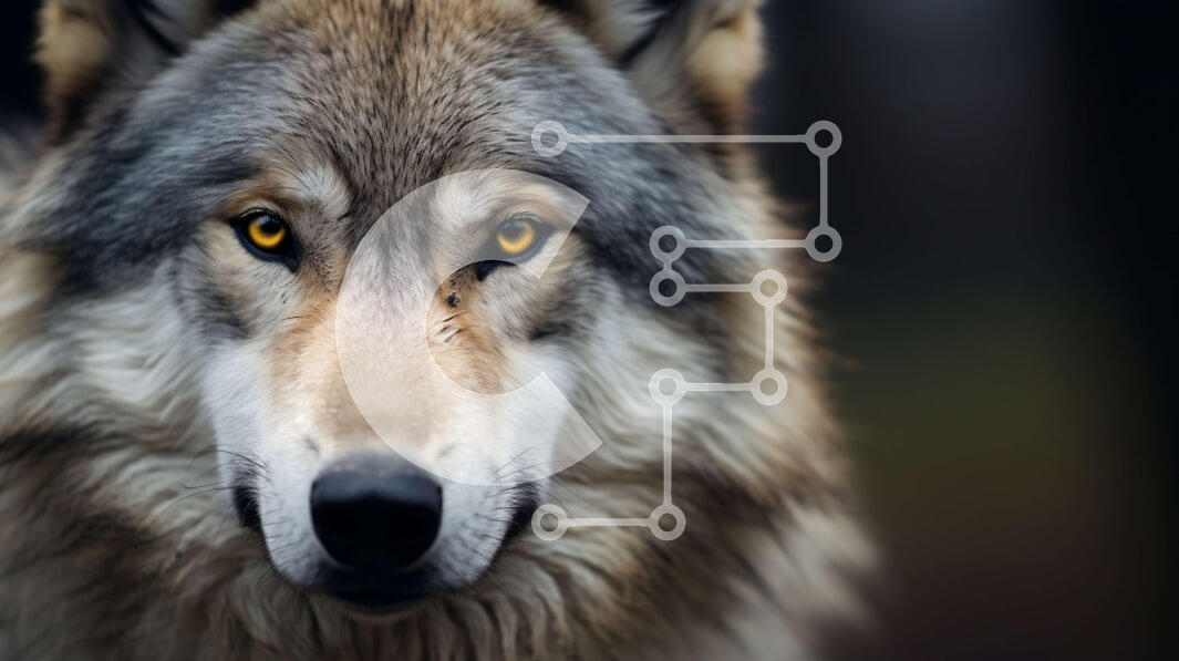 Intra Συλλεκτικό Ξύλινο Παζλ Plywood  4mm - Κοντινό πλάνο του προσώπου ενός άγριου λύκου με έντονη έκφραση Σε Ξύλινο Κουτί - Διαστάσεις: 10x10 cm – 25 κομμάτια